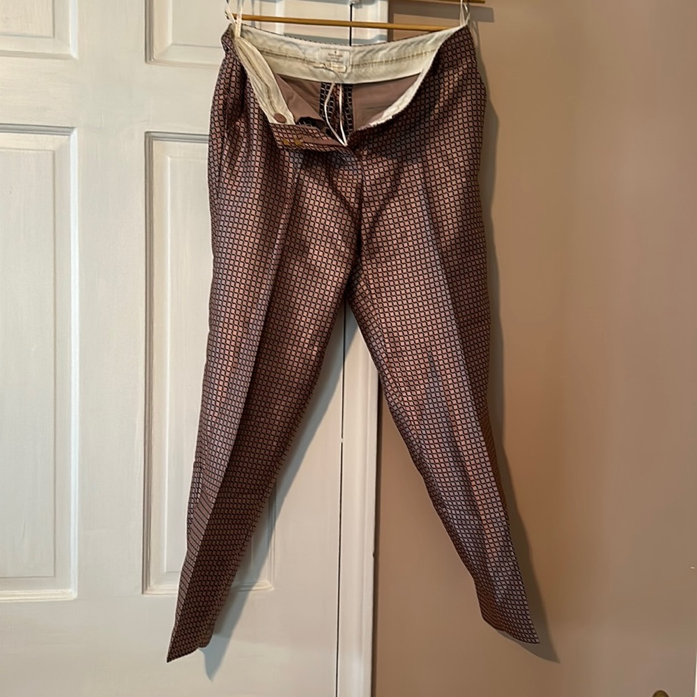 Pink plaid silk cigarette pants